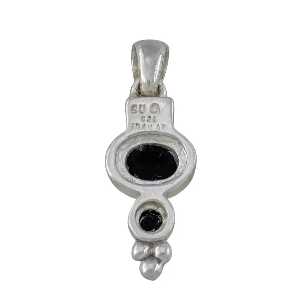 Vintage Sterling Silver 925 Onyx Hinge Pendant